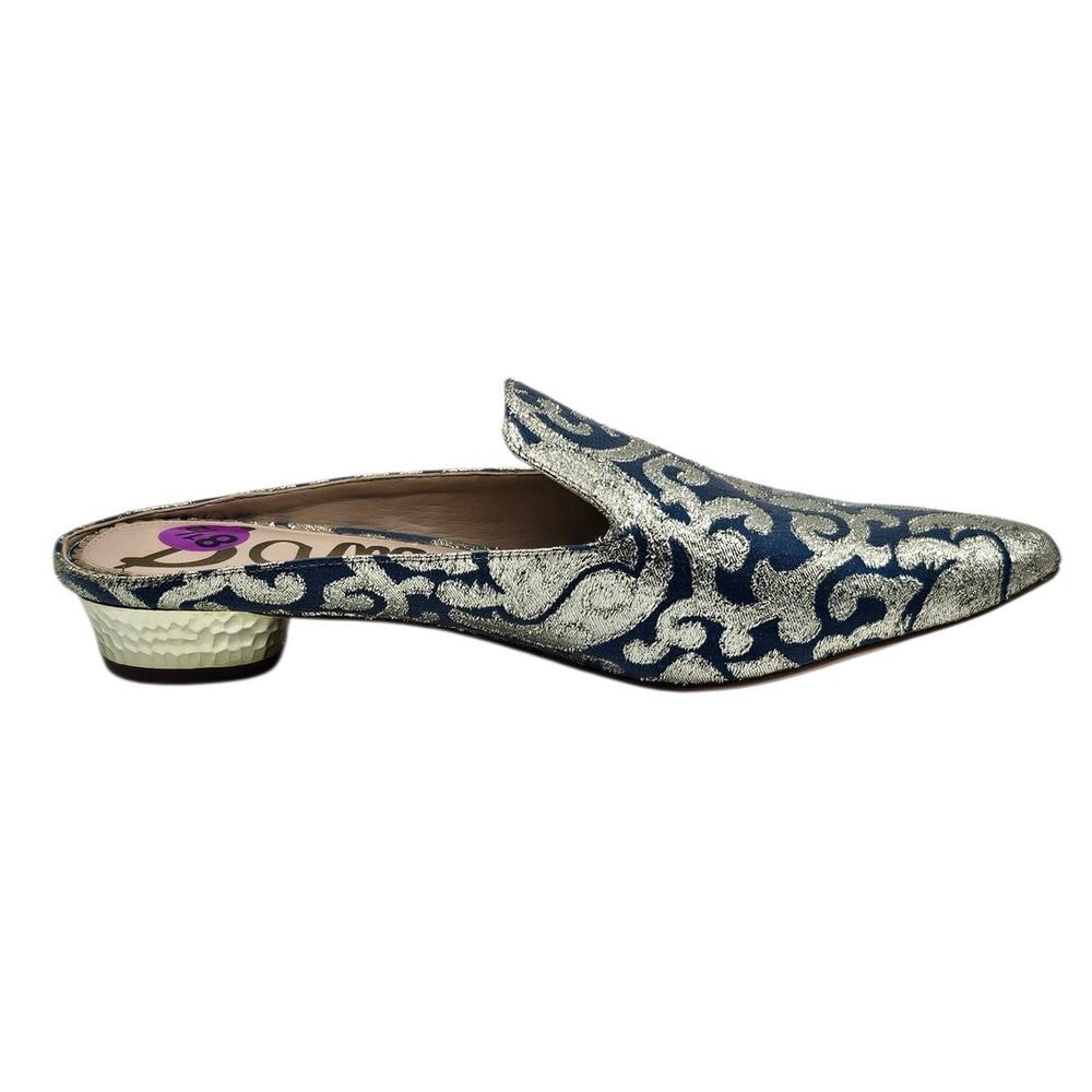 Sam Edelman Blue & Gold Metallic Augustine Jacquard Loafer Mules - Picture 3 of 10